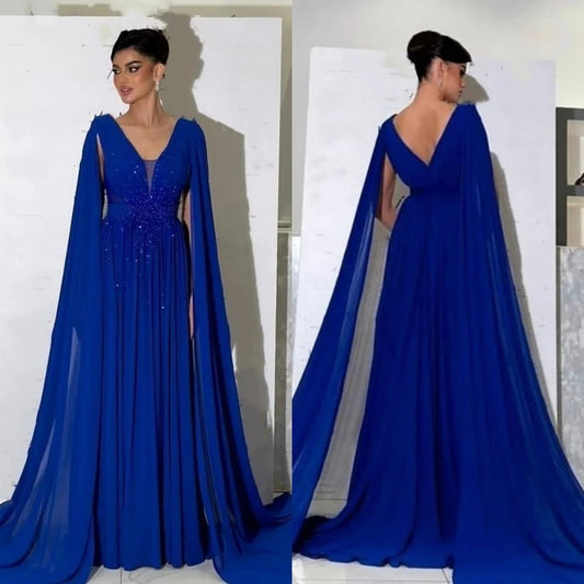 Exquisite Modern Style V-Neck A-line Beading Sequined Draped Chiffon Bespoke Occasion Dresses Evening - Dress Networks